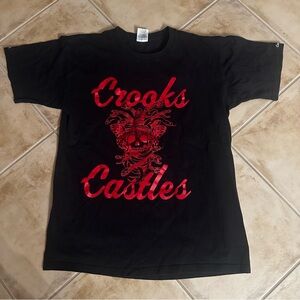 CROOKS & CASTLES Black Graphic  Skull Logo t-shirt sz medium